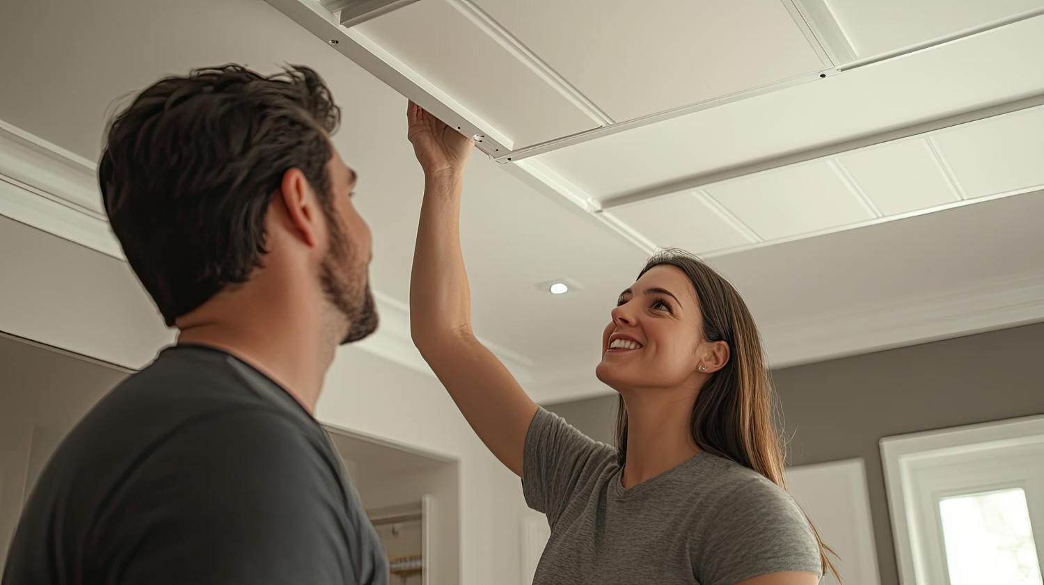 Casal observa laje de casa