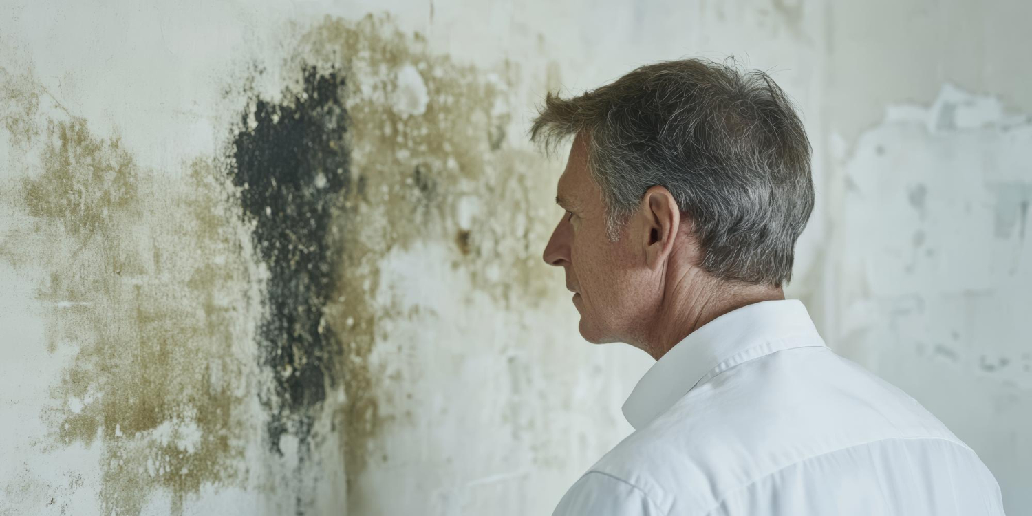 Homem observa umidade em paredes internas