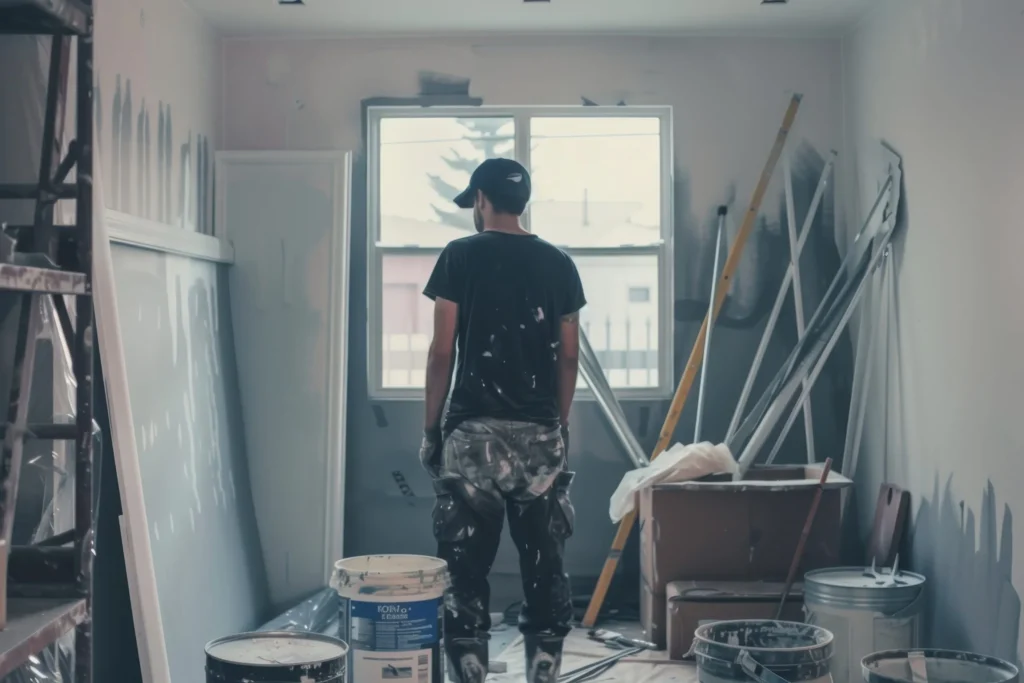 Man Standing Room With Paint Walls Painting Room Handyman Painting Room Scaled Resultado